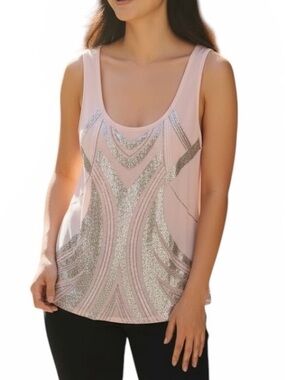 Express NWT Blush Pink Sequin Art Deco Chiffon Tank Top Size M